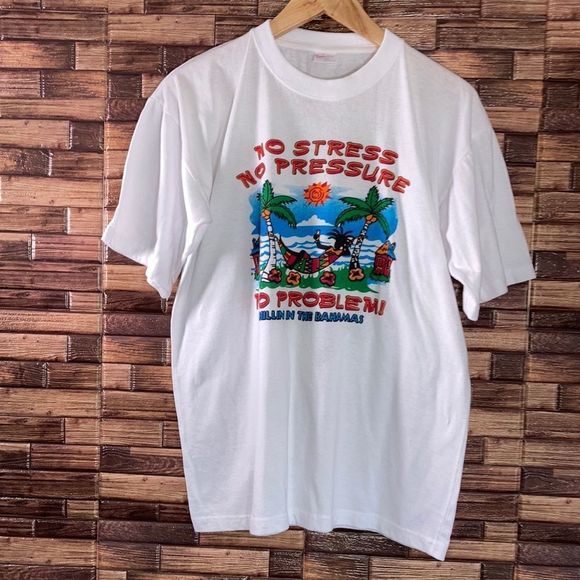 Vtg 80’s Mens “No Stress No Pressure, No Problem Chillin In The Bahamas”L TShirt - Picture 1 of 7